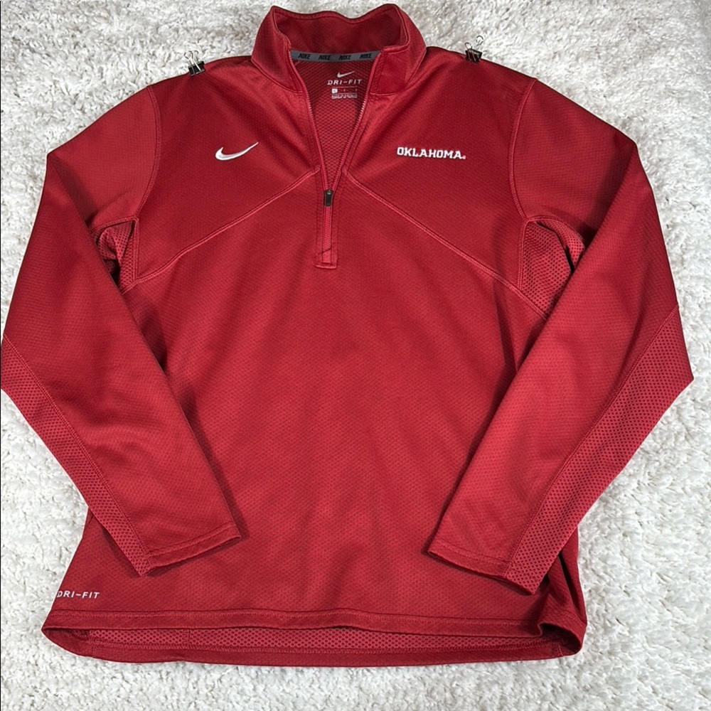 NIKE OKLAHOMA SOONERS MENS CRIMSON DRI-FIT LONG SLEEVE QTR ZIP PULLOVER, LARGE